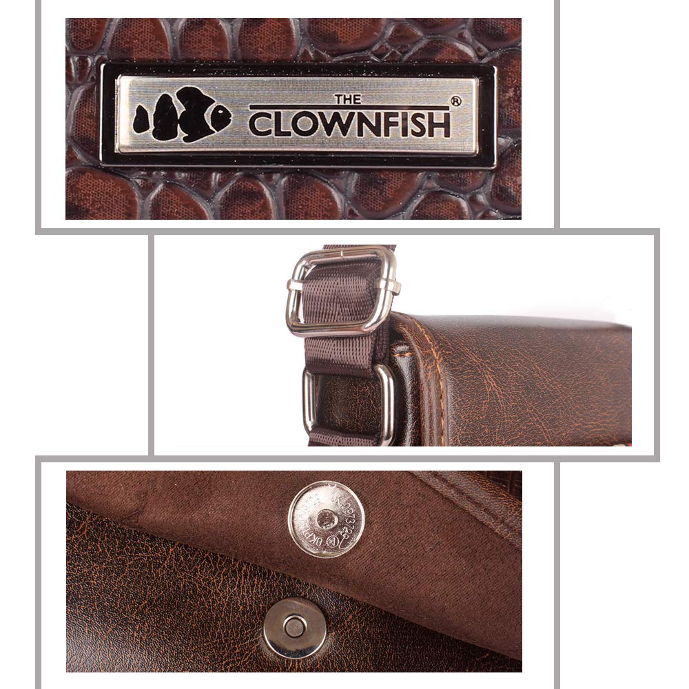 THE CLOWNFISH Abstract Series Synthetic 22 cms Umber Brown Messenger Bag