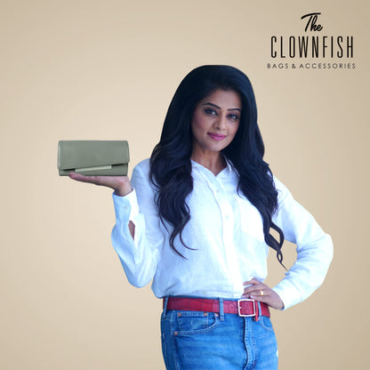 THE CLOWNFISH Gracy Collection Womens Wallet Clutch Ladies Purse with multiple card slots (Olive Green)