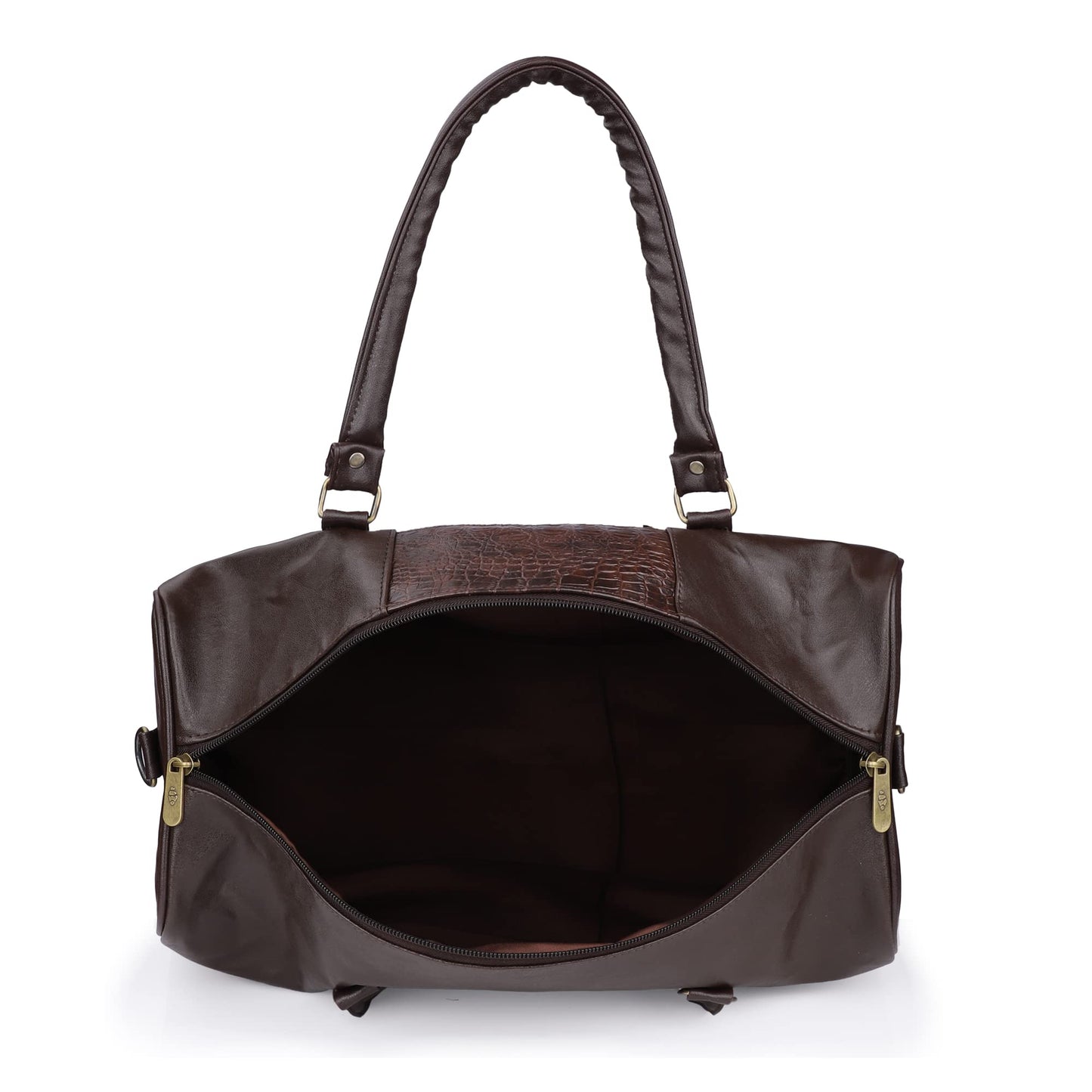 The Clownfish Jordan 25 litres Unisex Faux Leather Travel Duffle Bag Weekender Bag (Dark Brown)