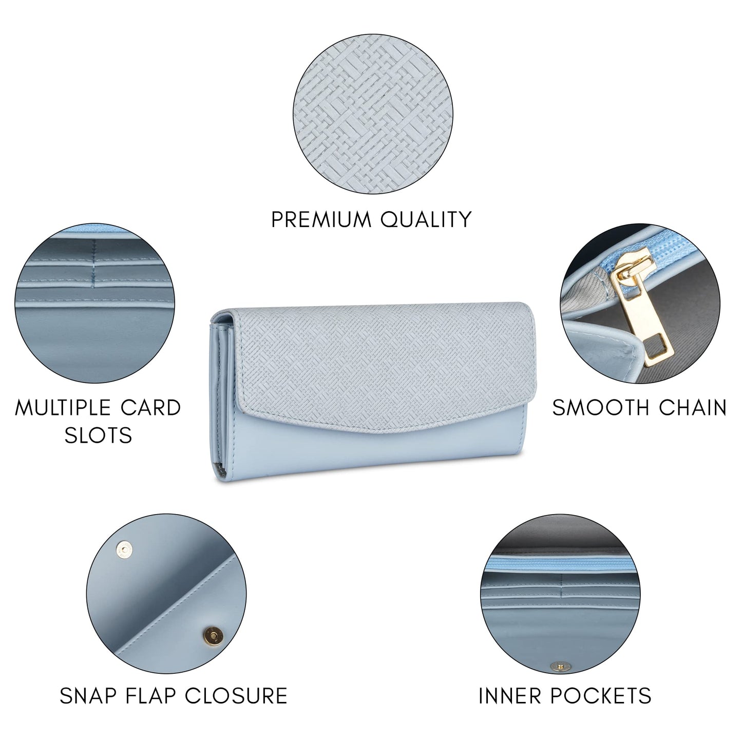 THE CLOWNFISH Remy Collection Womens Wallet Clutch Ladies Purse with Multiple Card Slots (Sky Blue)