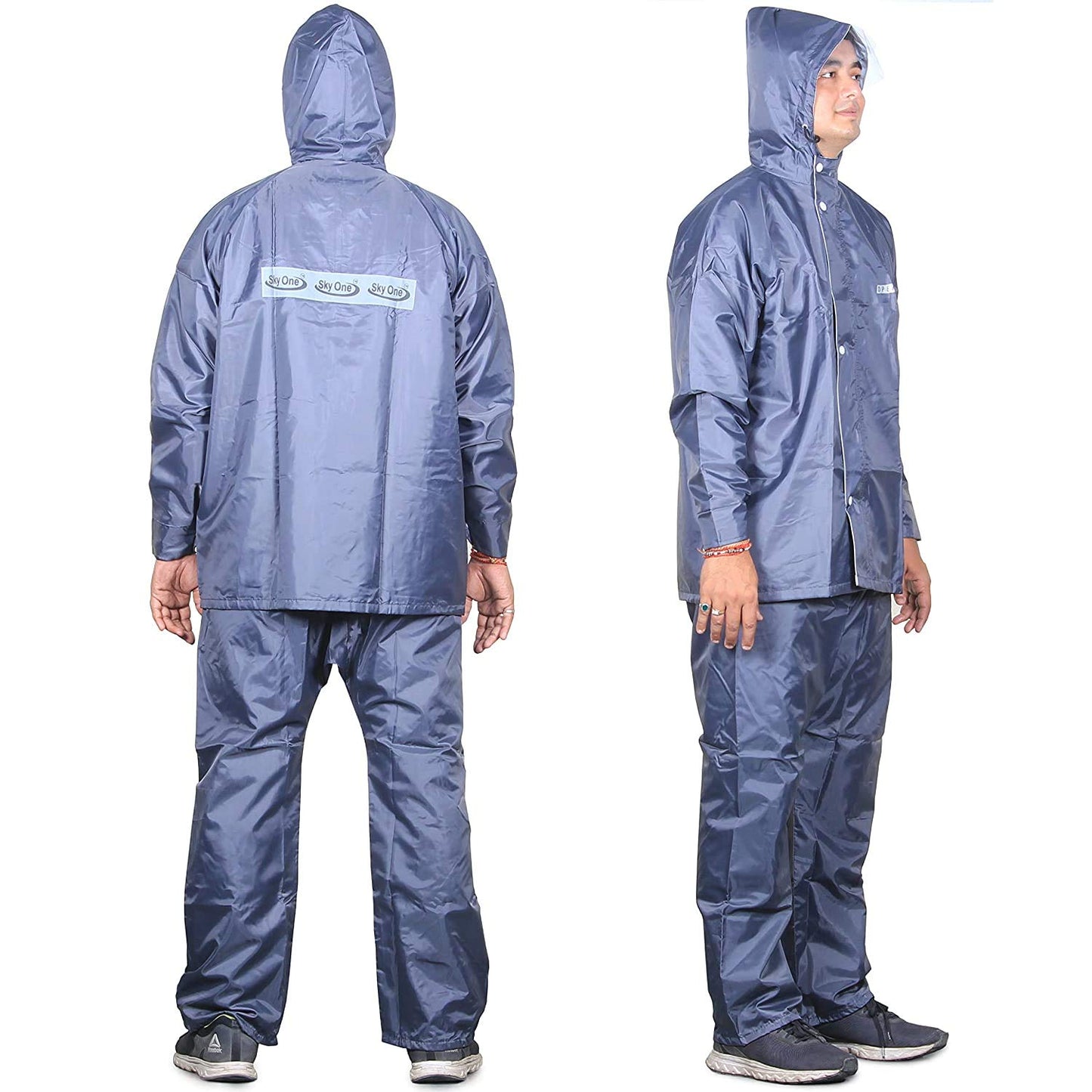 THE CLOWNFISH Full Length Rain Coat Waterproof Raincoat With Pants For Men Polyester Reversible Double Layer Bike Rain Suit/Jacket Suit Inner Mobile Pocket With Storage Bag (Grey XL),X-Large