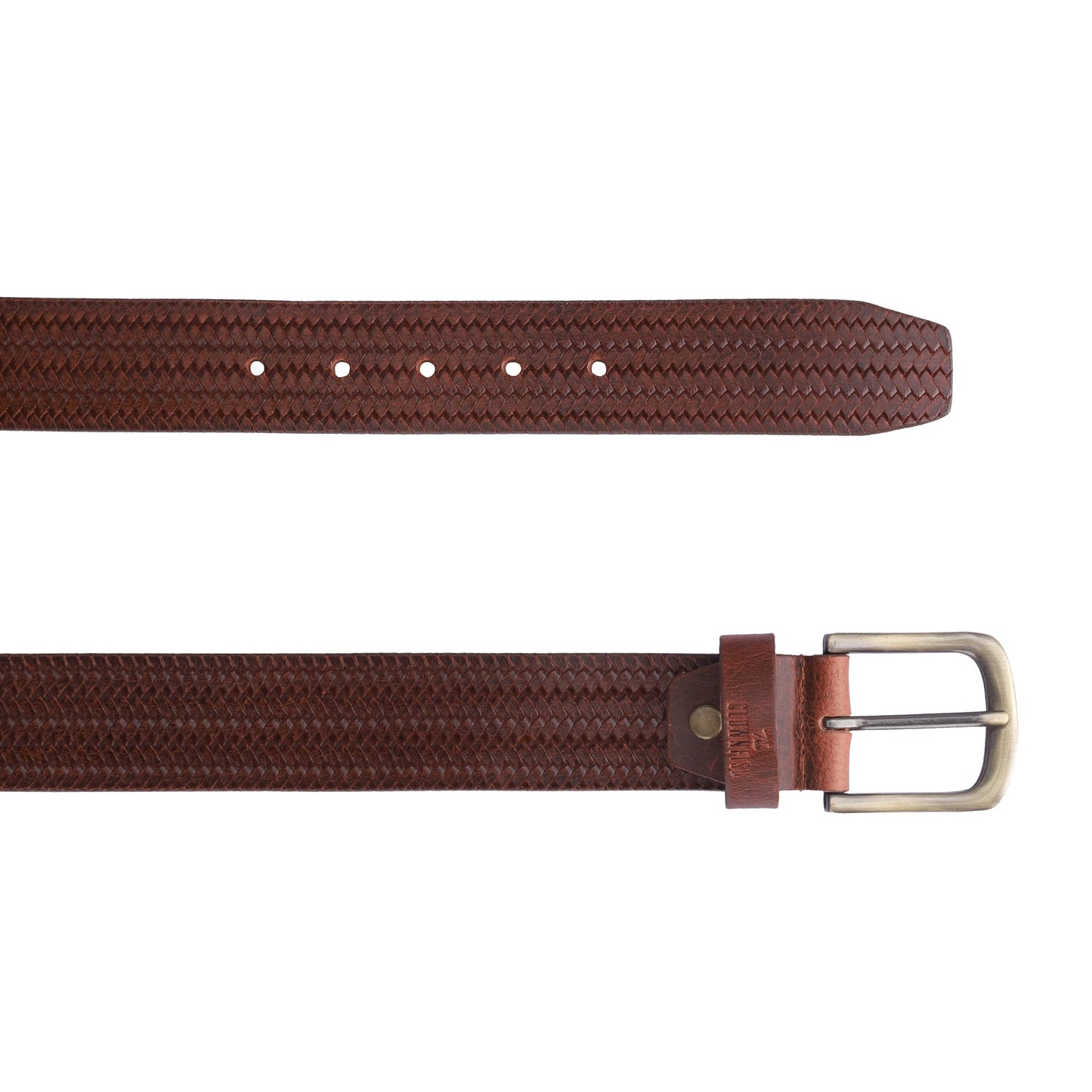 THE CLOWNFISH Men's Genuine Leather Belt with Textured/Embossed Design-Tan (Size-32 inches)