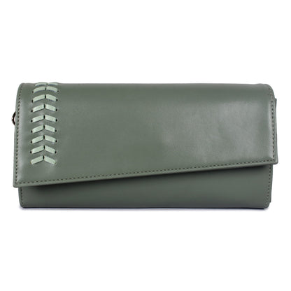 THE CLOWNFISH Myra Collection Womens Wallet Clutch Ladies Purse Sling Bag with Card slots (Olive Green)