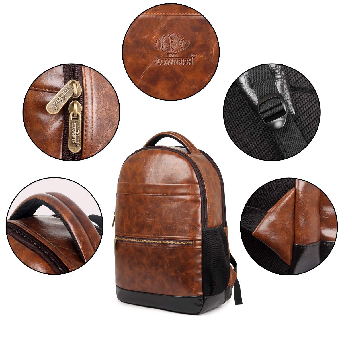 THE CLOWNFISH Sabre Unisex Faux Leather Chestnut Brown 15.6 inch Laptop Backpack | Casual Backpack | School Bag (Chestnut Brown)