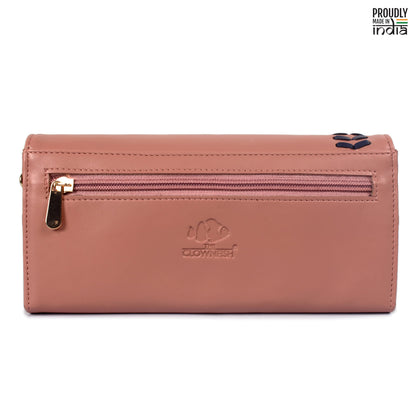 THE CLOWNFISH Myra Collection Womens Wallet Clutch Ladies Purse Sling Bag with Card slots (Apricot)