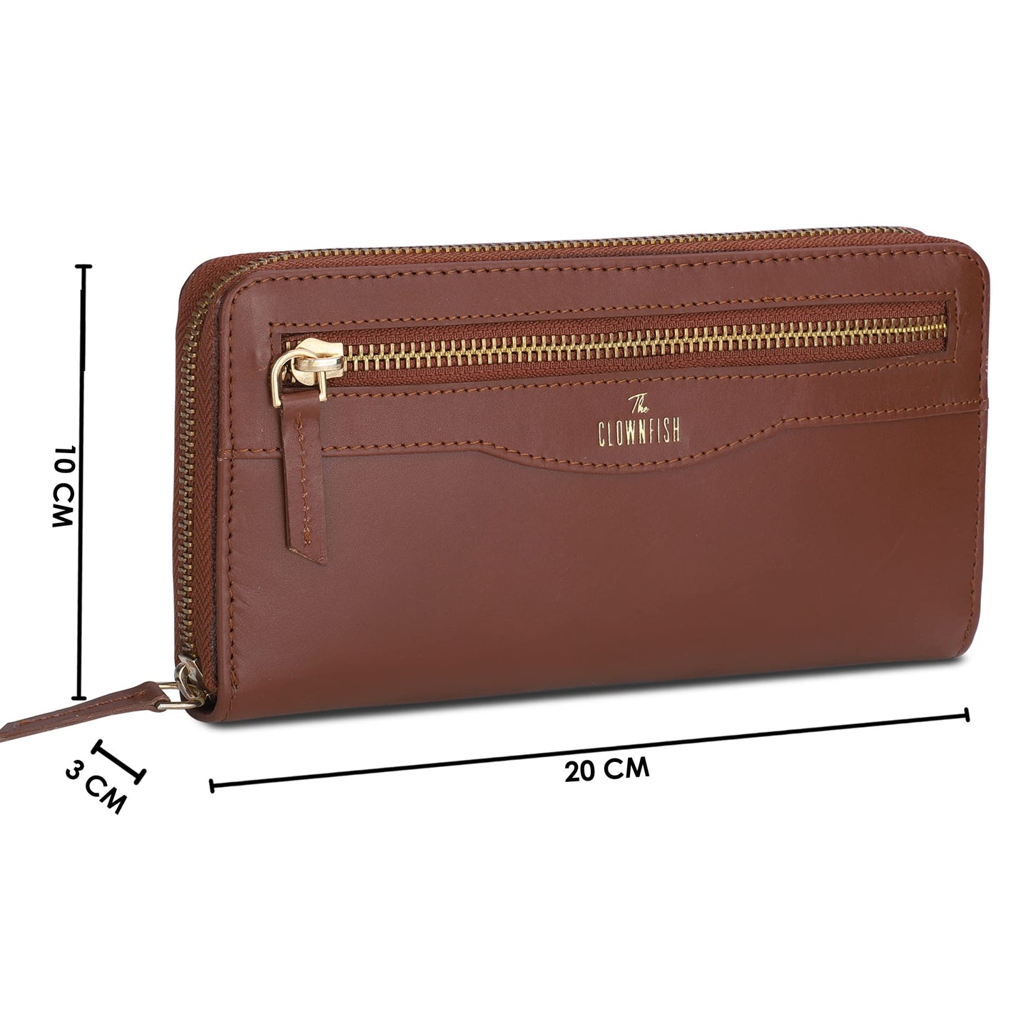 THE CLOWNFISH Eliana Collection Genuine Leather Zip Around Style Womens Wallet Clutch Ladies Purse with Card Holders (Tan)