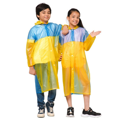 THE CLOWNFISH Puddle Jumper Series Unisex Kids Waterproof Single Layer PVC Longcoat/Raincoat with Adjustable Hood. Age-3-4 Years (Blue)