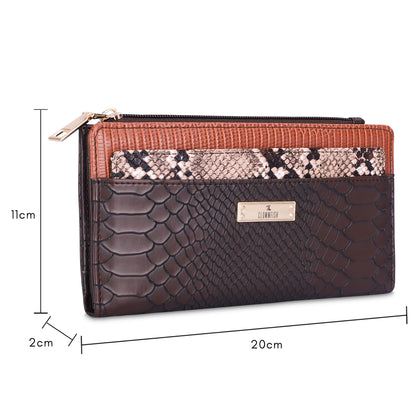 THE CLOWNFISH Prospera Collection Crocodile Finish Faux Leather Bi-Fold Womens Wallet Clutch Ladies Purse with Separate Multiple Cards Holder (Brown)