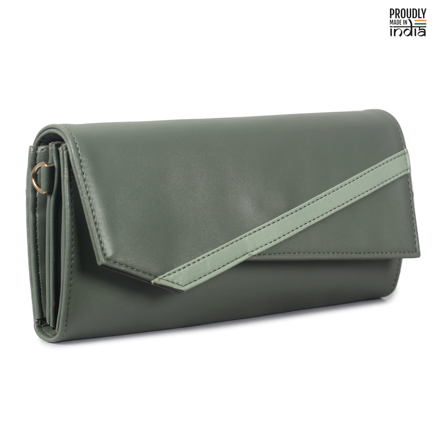 THE CLOWNFISH Ivana Series Womens Wallet Clutch Ladies Purse Sling Bag with multiple card slots (Olive Green)