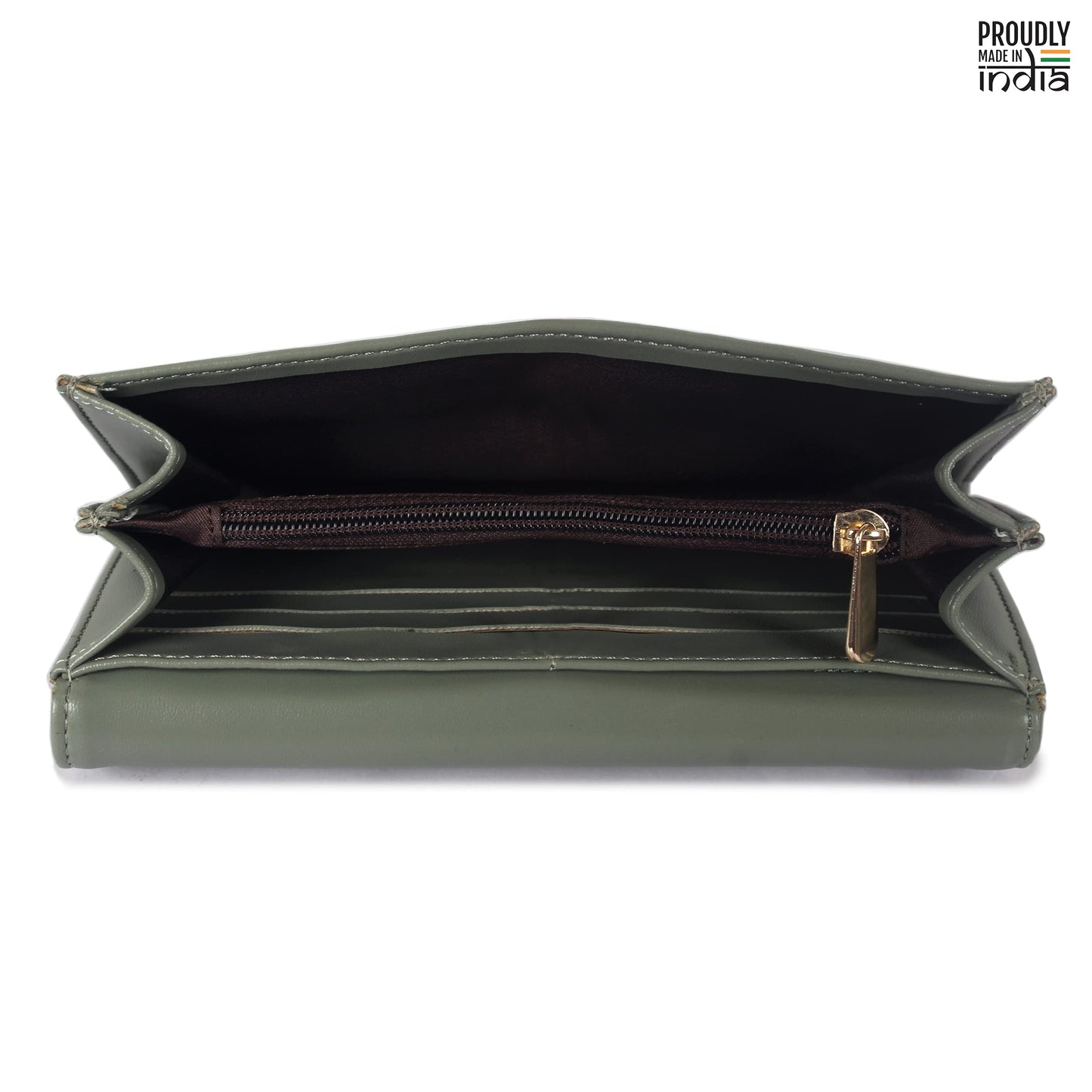 THE CLOWNFISH Gracy Collection Womens Wallet Clutch Ladies Purse with multiple card slots (Olive Green)