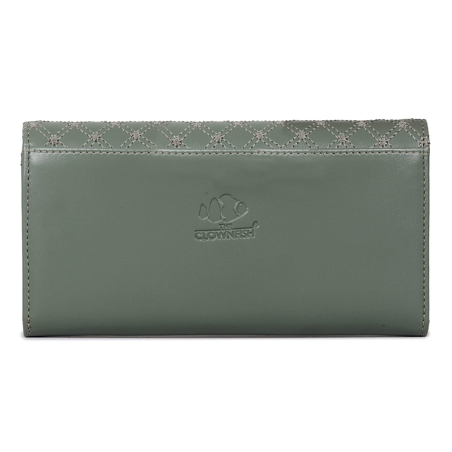 THE CLOWNFISH Helena Collection Womens Wallet Clutch Ladies Purse with Embroidery On Flap (Olive Green)