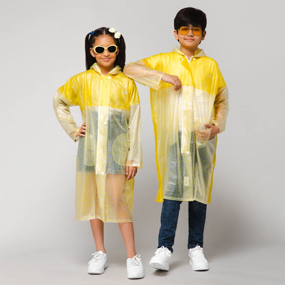 THE CLOWNFISH Misty Magic Series Unisex Kids Waterproof Single Layer PVC Longcoat/Raincoat with Adjustable Hood. Age-3-4 Years (Lemon Yellow)