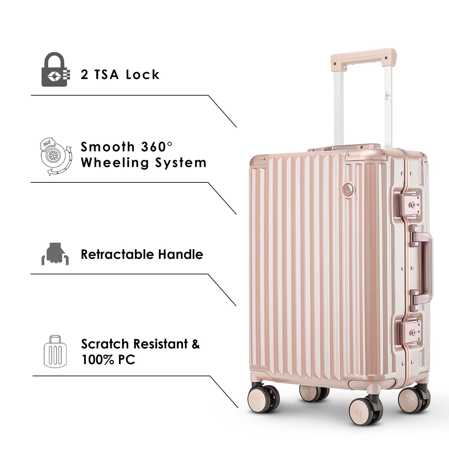 THE CLOWNFISH Stark Series Luggage Polycarbonate Hard Case Suitcase Eight Wheel Trolley Bag with Double TSA Locks- Blush Pink (Small Size, 57 cm-22 inch)