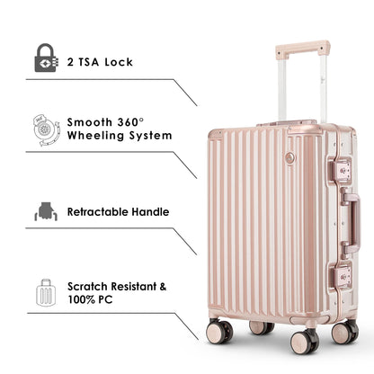 THE CLOWNFISH Stark Series Luggage Polycarbonate Hard Case Suitcase Eight Wheel Trolley Bag with Double TSA Locks- Blush Pink (Small Size, 57 cm-22 inch)