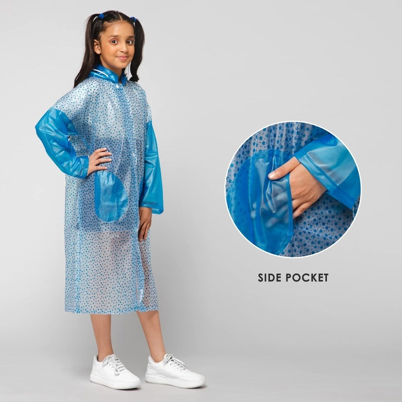 THE CLOWNFISH Drench Dew Series Unisex Kids Waterproof Single Layer PVC Longcoat/Raincoat with Adjustable Hood. Age-4-5 Years (Sky blue)