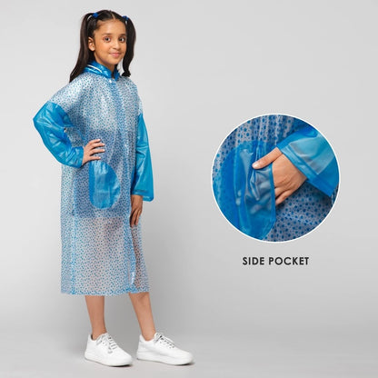 THE CLOWNFISH Drench Dew Series Unisex Kids Waterproof Single Layer PVC Longcoat/Raincoat with Adjustable Hood. Age-4-5 Years (Sky blue)