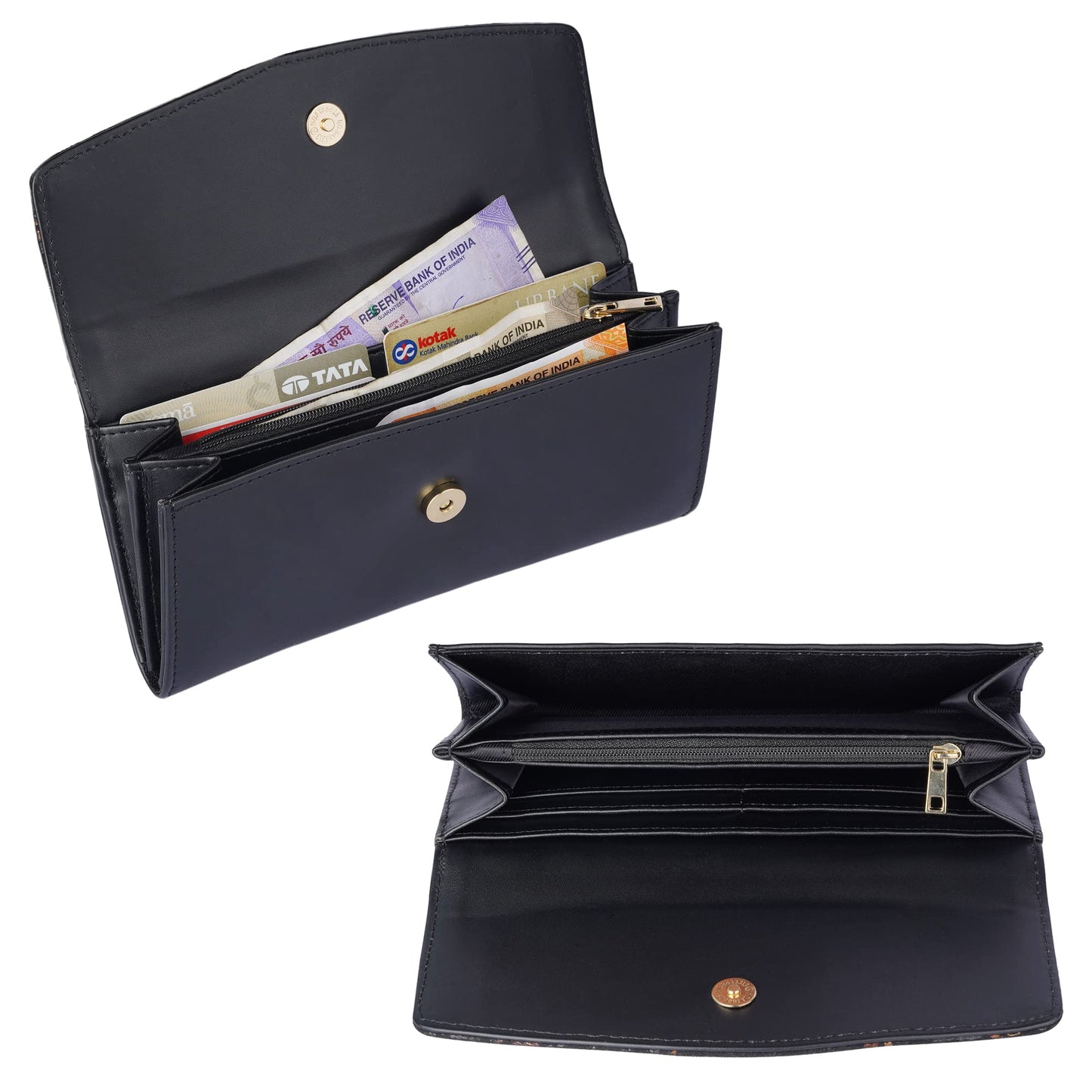 THE CLOWNFISH Katherine Collection Faux Leather Zip Around Style Womens Wallet Clutch Handheld Ladies Purse with Multiple Card Holders (Navy Blue)