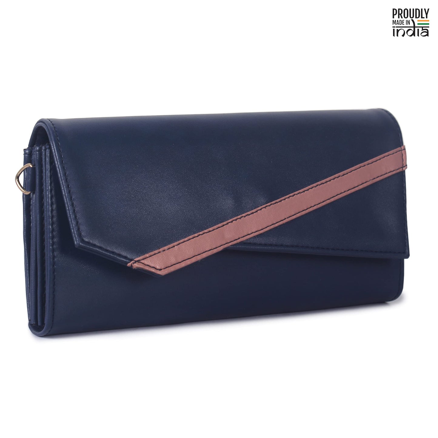 THE CLOWNFISH Ivana Series Womens Wallet Clutch Ladies Purse Sling Bag with multiple card slots (Navy Blue)