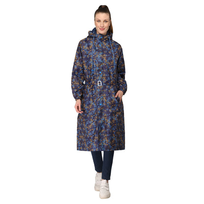 THE CLOWNFISH Juliet Series Raincoats for Women Rain Coat for Women Raincoat for Ladies Waterproof Reversible Double Layer Longcoat with Printed Plastic Pouch (Blue, Large)