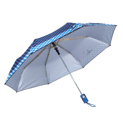 THE CLOWNFISH Umbrella 3 Fold Auto Open Waterproof Pongee Double Coated Silver Lined Umbrellas For Men and Women (Printed Design- Steel Blue)