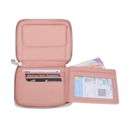 THE CLOWNFISH Zia Genuine Leather Bi-Fold Zip Around Wallet for Women with Multiple Card Slots & Coin Pocket (Pink)