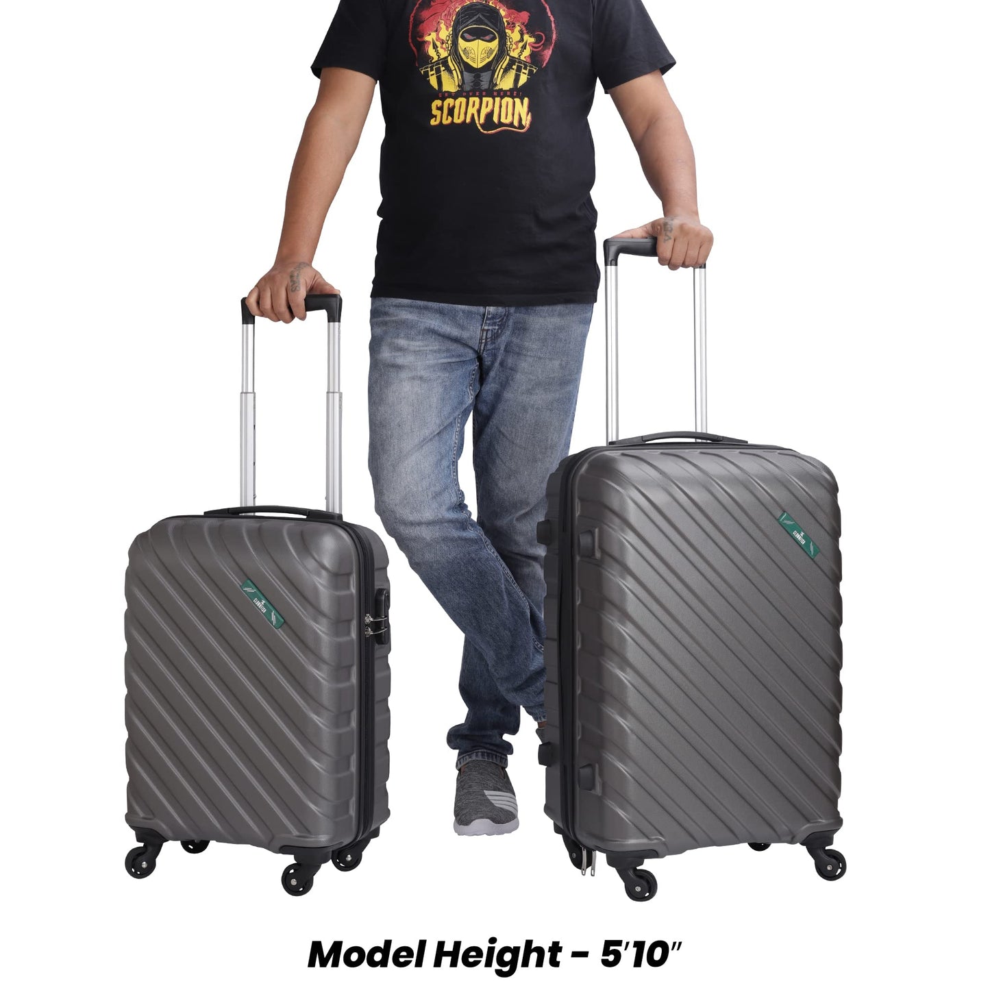THE CLOWNFISH ABS Armstrong Combo Of 2 Luggage Abs Hard Case Suitcase Four Wheel 4 Spinner Wheels Trolley Bags- Copper Silver (Medium, Small-54 Cm), Black, 65 CM & 54 CM