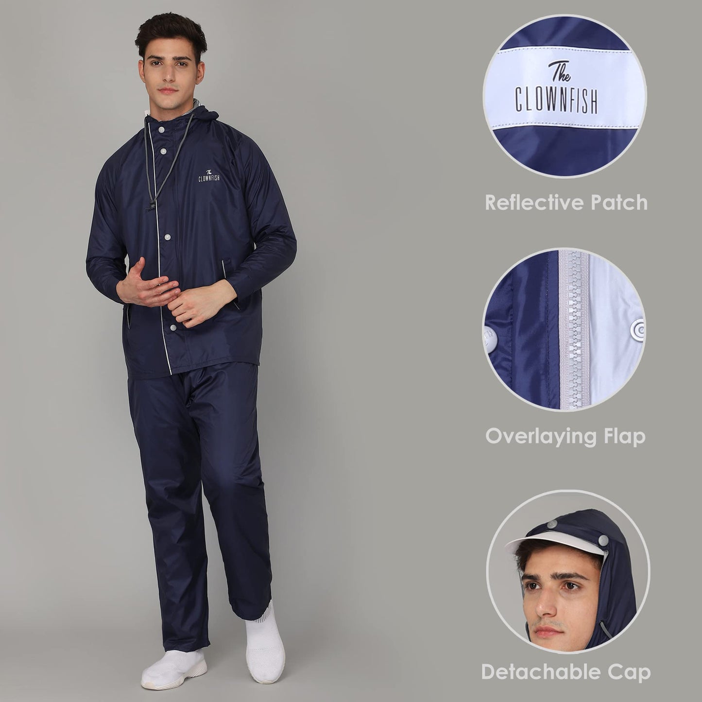 THE CLOWNFISH Nylon Viner Pro Series Reversible Waterproof Double Layer Men's Standard Length Raincoat (Blue, 2XL Size)