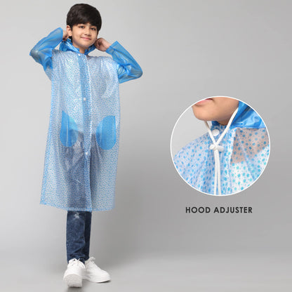 THE CLOWNFISH Drench Dew Series Unisex Kids Waterproof Single Layer PVC Longcoat/Raincoat with Adjustable Hood. Age-4-5 Years (Sky blue)