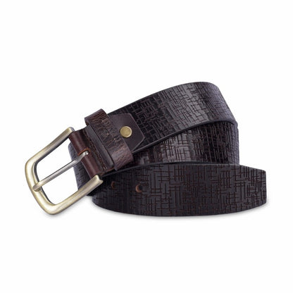 THE CLOWNFISH Men's Genuine Leather Belt with Textured Design- Brown (Size-36 inches)