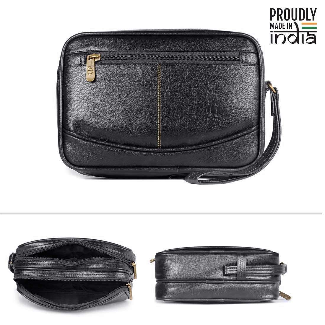 The Clownfish Multipurpose Travel Pouch Cash Money Pouch Wrist Handbag for Men (Black)