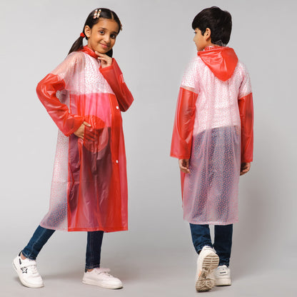 THE CLOWNFISH Drip Dude Series Unisex Kids Waterproof Single Layer PVC Longcoat/Raincoat with Adjustable Hood. Age-5-6 Years (Rose Red)
