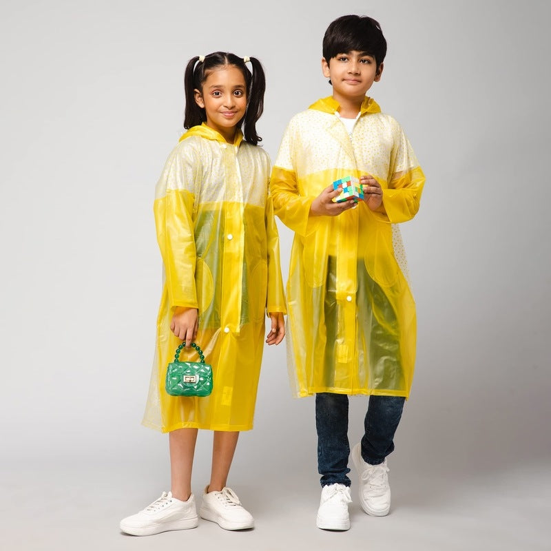 THE CLOWNFISH Drip Dude Longcoat - 100% Waterproof | Adjustable Hood | Age 5-6 Years | Lemon Yellow