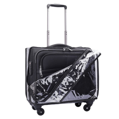 THE CLOWNFISH Wanderer Luggage Polyester Softsided Check-in Suitcase 4 Wheel Trolley Bag Laptop Roller Case with Transparent PVC Cover suitable for 17 inch Trolley (44 cms, Jet Black)