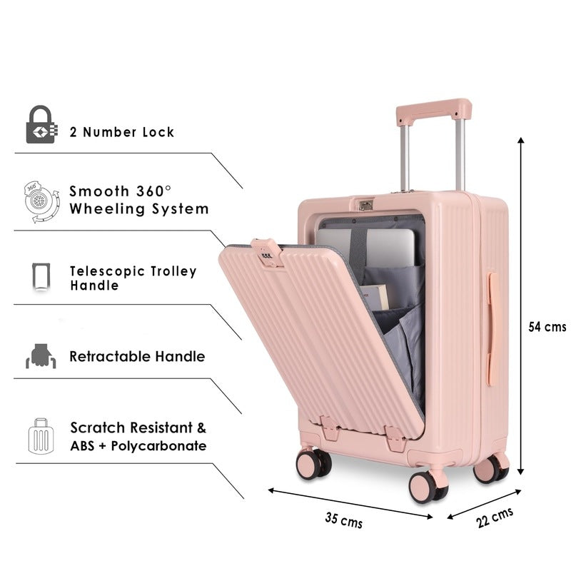 THE CLOWNFISH Cabin Trolley Bag | ABS/Polycarbonate | TSA Lock 8 Wheels 360 Rotation Cup Holder USB Port Laptop Compartment | Pink