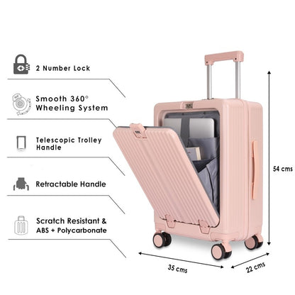 THE CLOWNFISH Cabin Trolley Bag | ABS/Polycarbonate | TSA Lock 8 Wheels 360 Rotation Cup Holder USB Port Laptop Compartment | Pink