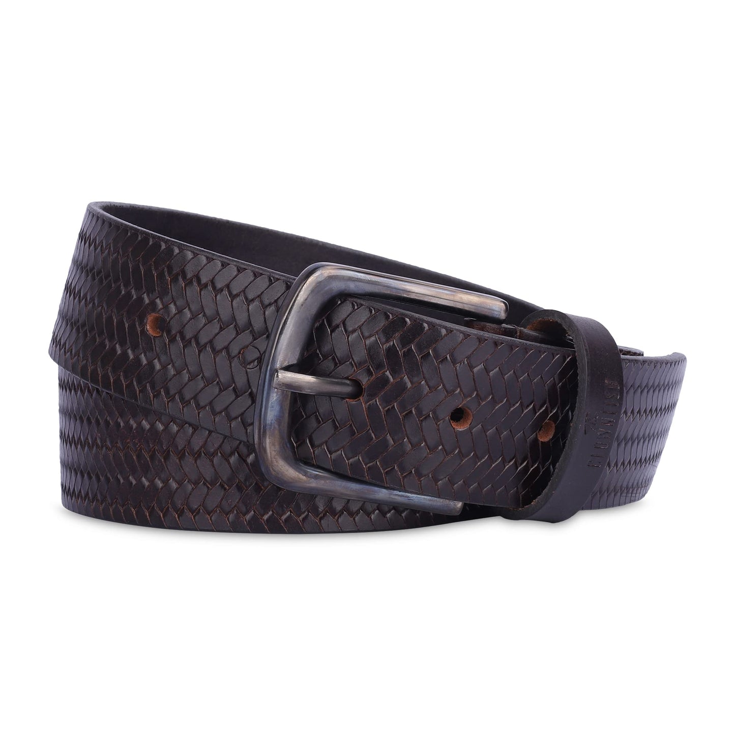 THE CLOWNFISH Men's Genuine Leather Belt with Textured/Embossed Design-Dark Brown (Size-32 inches)