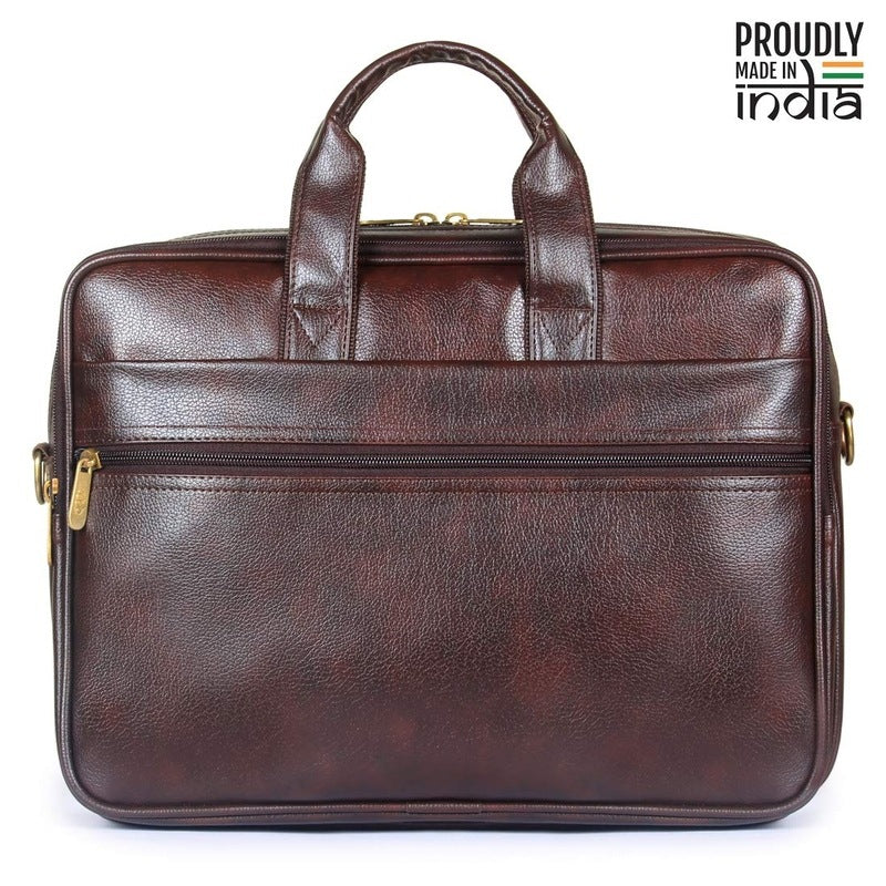 THE CLOWNFISH Faux Leather 10 litre Laptop Briefcase for 15.6 inches Laptops (Dark Brown)