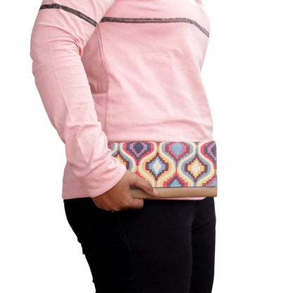 THE CLOWNFISH Women Jolene Printed Handicraft Fabric & Vegan Leather Ladies Wristlet Wallet Purse Sling Bag With Multiple Card Slots (Multicolour-Design), Multicolor