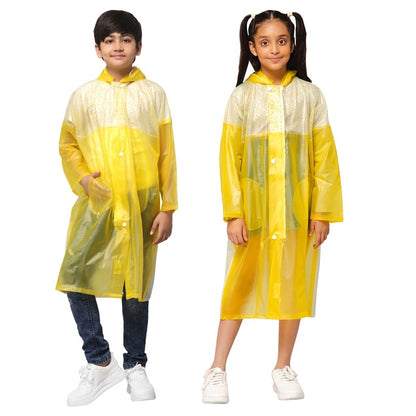 THE CLOWNFISH Drip Dude Longcoat - 100% Waterproof | Adjustable Hood | Age 5-6 Years | Lemon Yellow