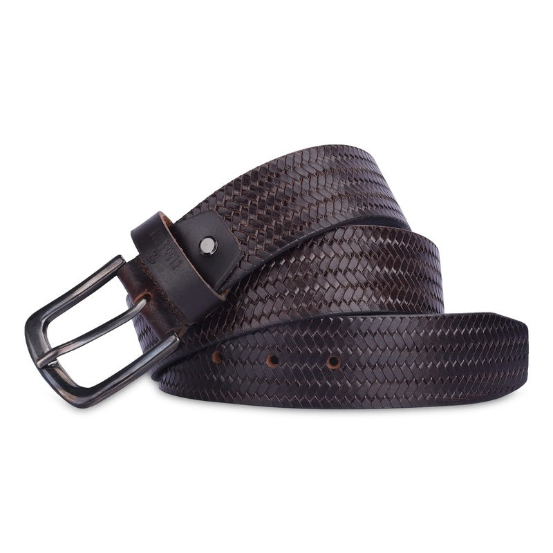 THE CLOWNFISH Men's Genuine Leather Belt with Embossed Design - Dark Brown (Size - 40 inches)