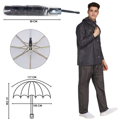 THE CLOWNFISH Polyester Combo Of Standard Length Rain Coat For Men Waterproof Polyester (Grey Xl) Umbrella 3 Fold Waterproof Pongee (Checks Design- Dark Pink), X Large