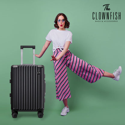 THE CLOWNFISH Stark Series Luggage PolyCarbonate Hard Case Suitcase Eight Wheel Trolley Bag with Double TSA Locks- Sooty Black (Small size, 57 cm-22 inch)