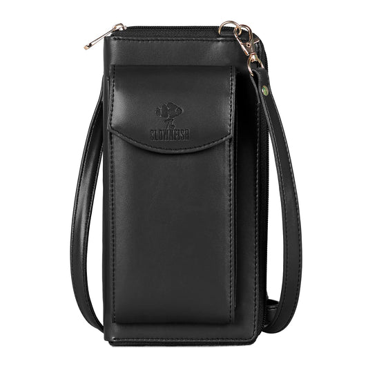 THE CLOWNFISH Siona Ladies Wallet Womens Sling Bag with Front Mobile Pocket (Black)