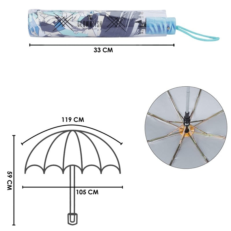 THE CLOWNFISH Umbrella Splash Series 3 Fold Auto Open Waterproof Water Repellent 190 T Immitation Nylon Double Coated Silver Lined Umbrellas For Men and Women (Blue)