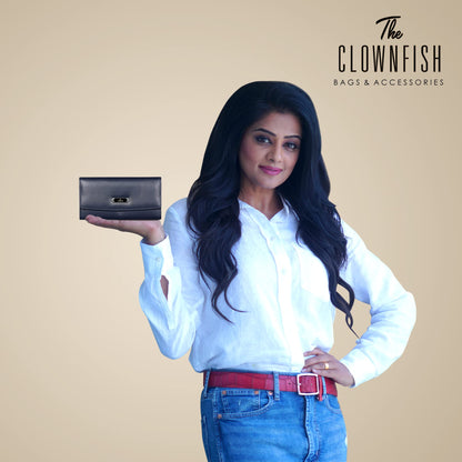 THE CLOWNFISH Zia Genuine Leather Bi-Fold Zip Around Wallet for Women with Multiple Card Slots & Coin Pocket (Navy Blue)