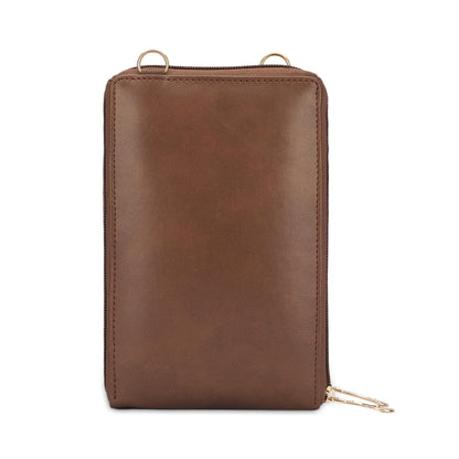 THE CLOWNFISH Trivia Vegan Leather Ladies Wallet Sling Bag with Zip Around Front Pocket (Dark Brown)