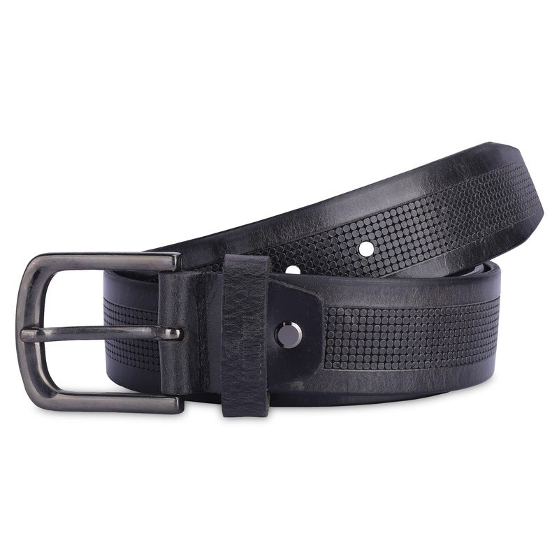 THE CLOWNFISH Men's Genuine Leather Belt with Textured Design -Black (Size - 36 inches)