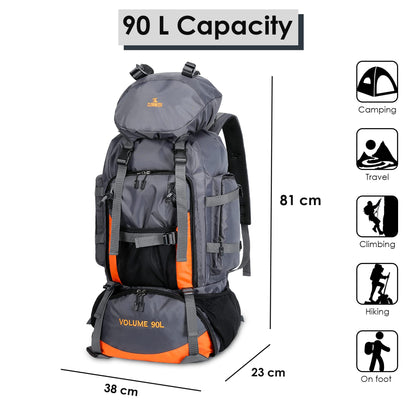 THE CLOWNFISH Summit Seeker 90 Litres Polyester Travel Backpack for Mountaineering Outdoor Sport Camp Hiking Trekking Bag Camping Rucksack Bagpack Bags (Light Grey)