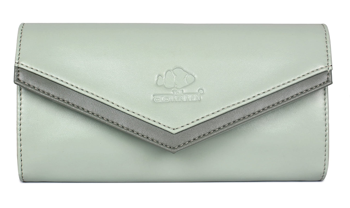 THE CLOWNFISH Lucia Collection Womens Wallet Clutch Ladies Purse with multiple card slots (Pistachio Green)