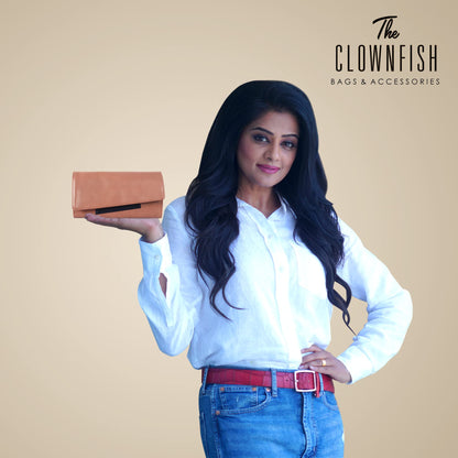 THE CLOWNFISH Gracy Collection Womens Wallet Clutch Ladies Purse with multiple card slots (Apricot)